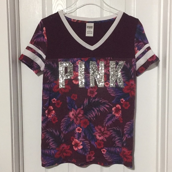 PINK Victoria's Secret | Tops | Victorias Secret Pink Sequin Floral Tee ...